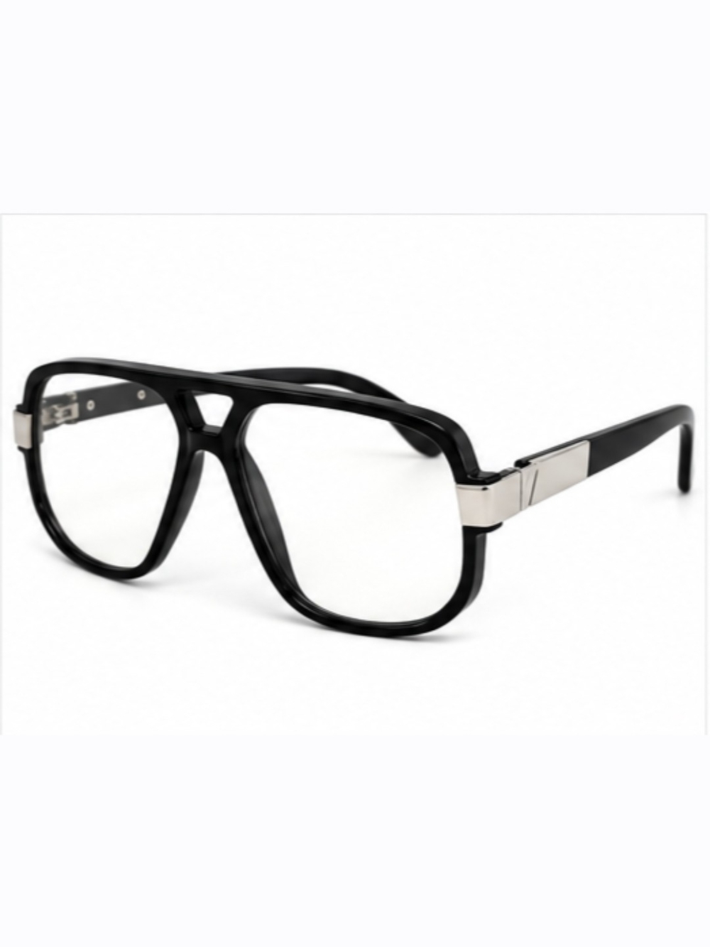 Black Men's Aviator-Style Glasses with Silver Accents